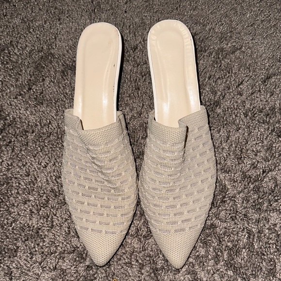 Cream Woven Leather Mules unique heel - Picture 1 of 4